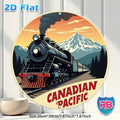 Vintage Canadian Pacific Railway Locomotive & Train Metal Sign -8inch Round Aluminum Retro Wall Art with Steam Train, Locomotives & CPR Logo
