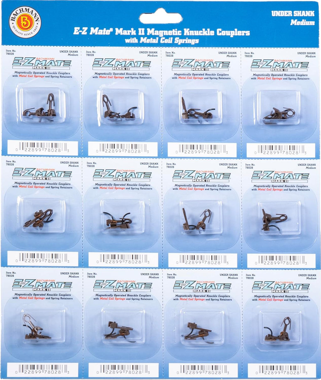 Bachmann Trains - E-Z Mate Mark II COUPLERS - Magnetic Knuckle COUPLERS with Metal Coil Spring - Under Shank - Medium (12 Pair/Card) - HO Scale