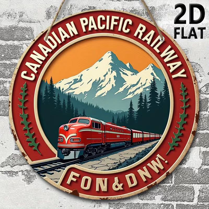 Wooden Sign Plaque, Canadian Pacific Railway Logo, 7.87-inch Round Hanging Sign,
