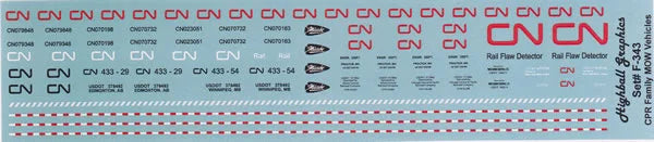 F-344 – Canadian National MOW Vehicles  DECALS        HO SCALE