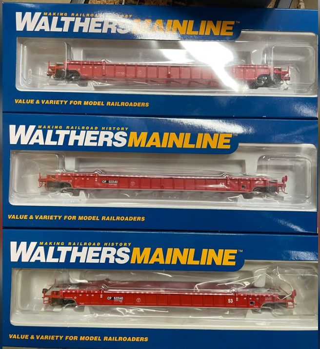 Walthers Mainline 3 car set    CP Rail 53' Well Cars   HO Scale  USED But NEW Condition