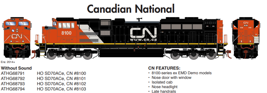 ATHEARN GENESIS  CN RAIL  SD70ACe  Road #8101  HO SCALE