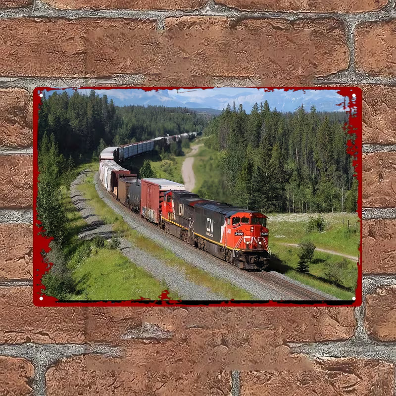 Canadian National Railway CN Locomotive Metal Wall Art - Mike Danneman's CN 2400 GE C408m Dash 8400 Train at Pedley Alberta Canada, 8x12 Inch Iron Railway Sign,