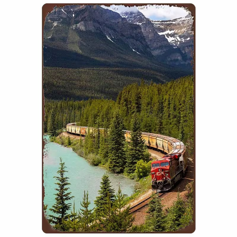 - A 2D Flat Metal Wall Art Sign Featuring a Vintage Train on Train Tracks, Measuring 12"X8". This Heavy-Duty Iron Railway Map Decor Is Suitable for Home
