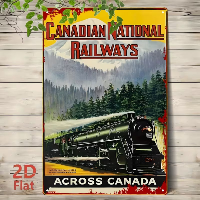 Canadian National Railways CN Railway Steam Locomotive & CN2 Logo Vintage Metal Tin Sign - Retro CNR Train Wall Art Decor for home, Office, Bar - Classic Railway Poster 12x8in/30x20cm