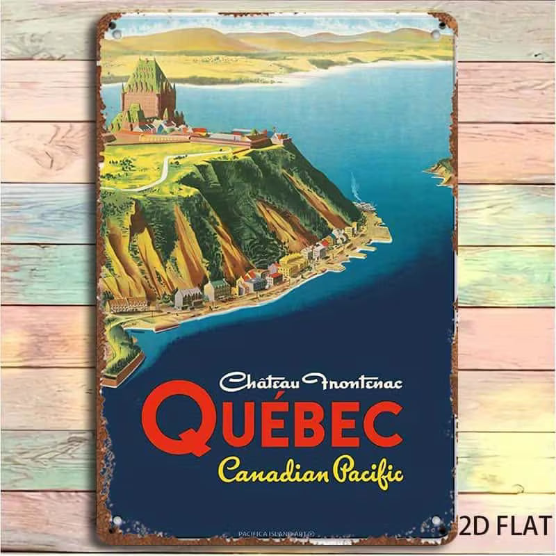 Vintage 1950s Canadian Pacific Railway & Château Frontenac Retro Travel Poster - Durable Iron Wall Art SigN