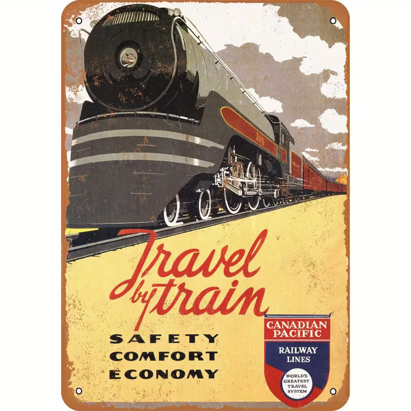 Vintage 1937 Canadian Pacific Railway (CPR) Metal Sign - Authentic Logo & Locomotive 3760 Wall Art