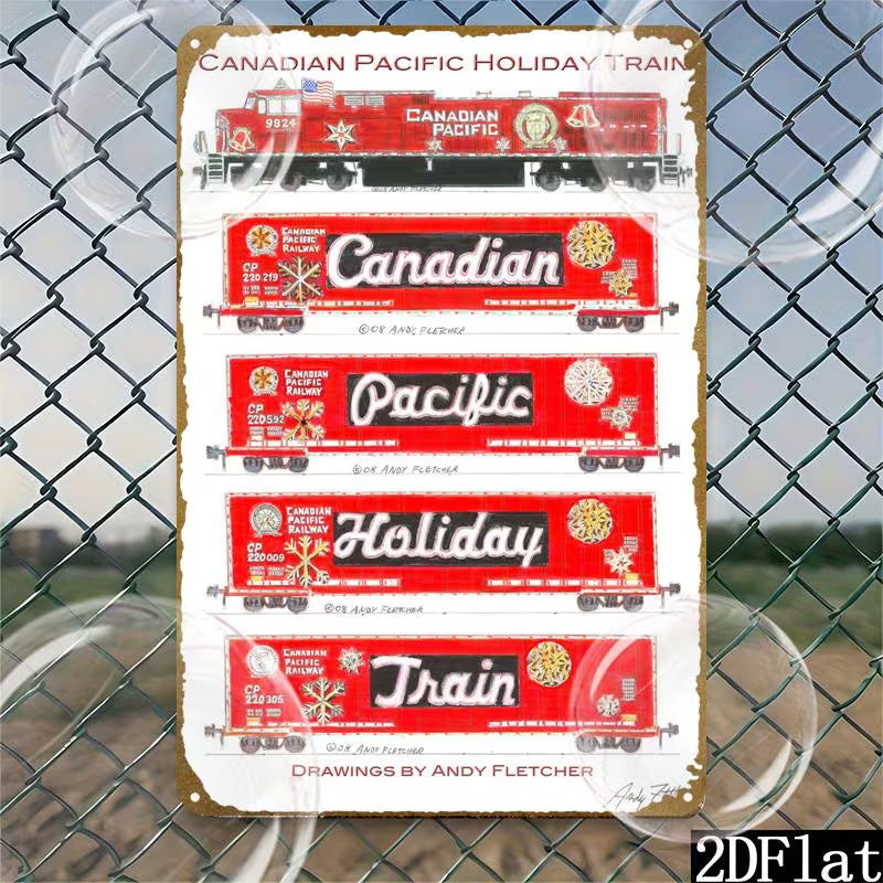 Canadian Pacific Railway Holiday Train Metal Sign | 8.0x12.0 inch Retro Locomotive Wall Art with CP Logo & Train,
