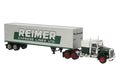 Brekina Automodelle Part # 86258 Kenworth W900 Semi Tractor w/Sleeper Cab and Van Trailer - Assembled -- Reimer (white, green)