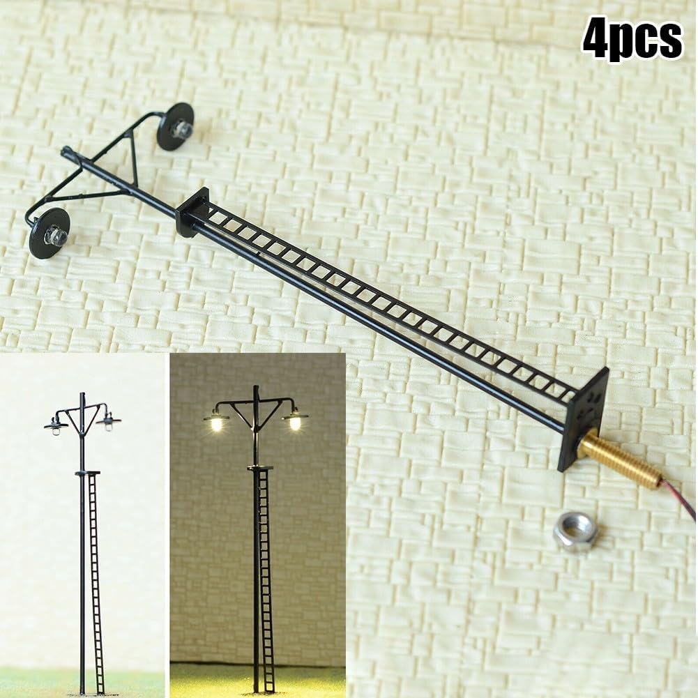 4 Pack LED Yard Lights for HO Scale Model Trains, Metal Body, Suitable for OO/HO Scale, Resistor (A)