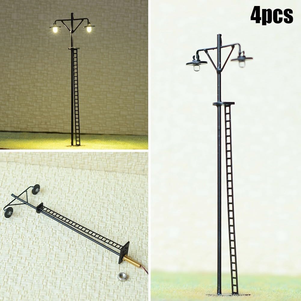 4 Pack LED Yard Lights for HO Scale Model Trains, Metal Body, Suitable for OO/HO Scale, Resistor (A)