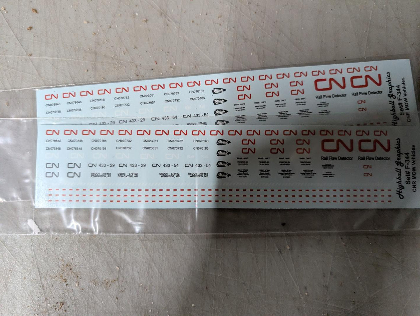 F-344 – Canadian National MOW Vehicles  DECALS        HO SCALE
