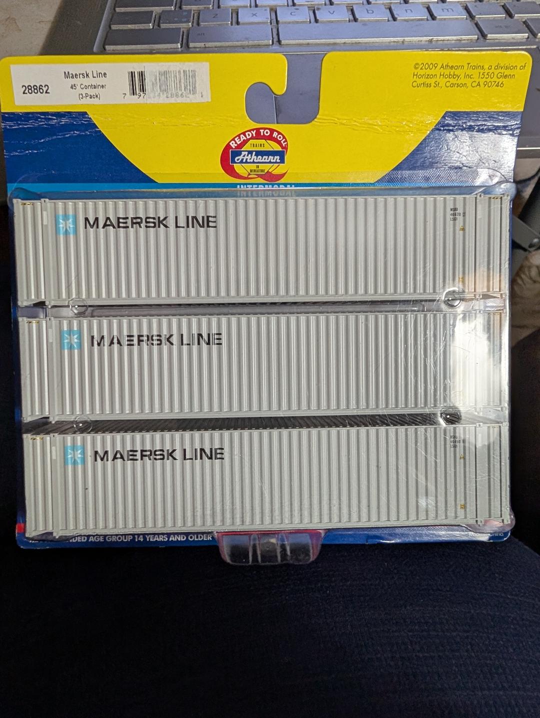 ATHEARN 28862   MAERSK 45ft Containers 3/Pack HO scale
