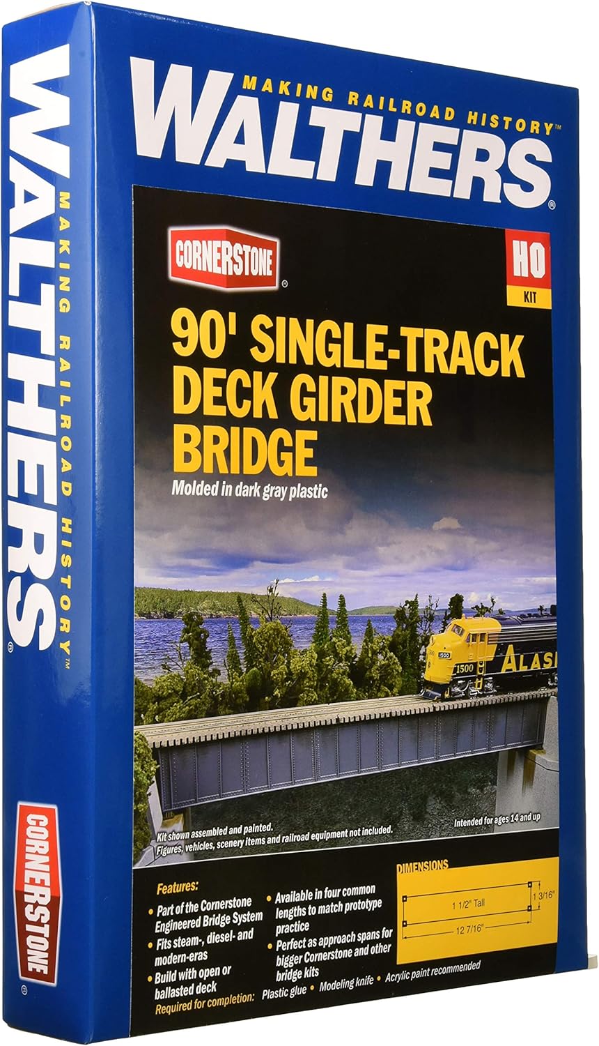Walthers Trainline 90' Single Track Railroad Deck Girder Bridge-Kit Train